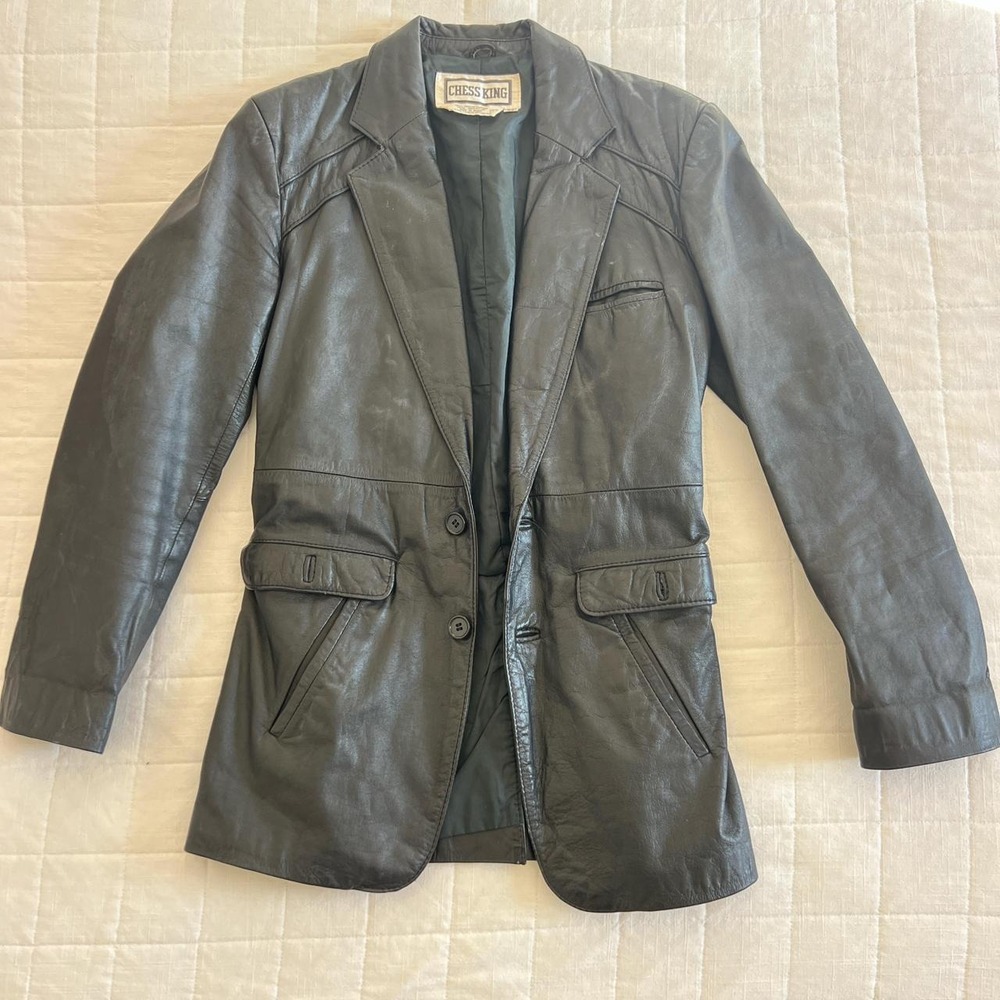 Vintage Womens Chess King Genuine Leather Blazer | Black 90s Tailored Jacket | M